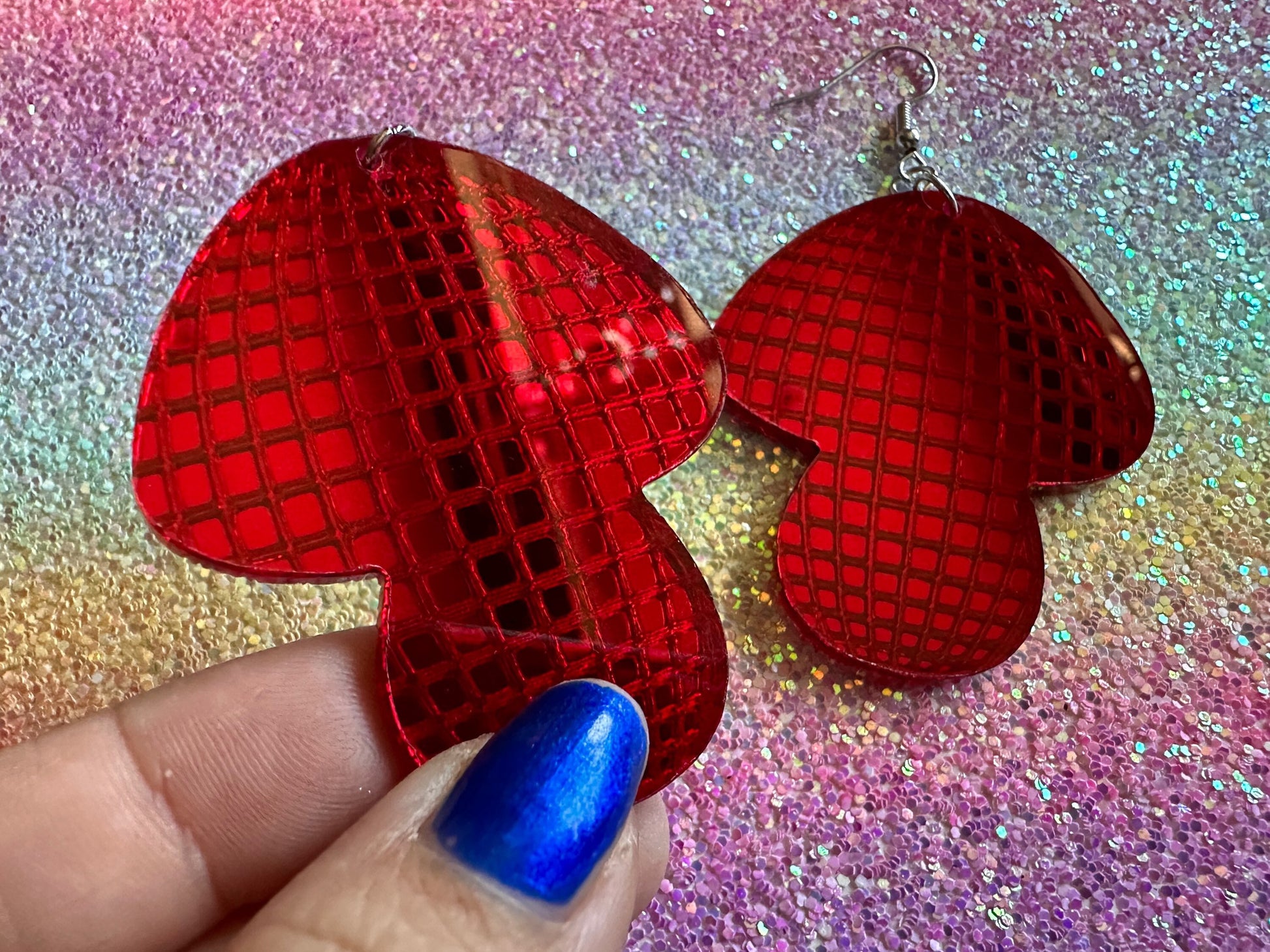 Disco Mushroom Earrings: Mirrored Laser Cut Acrylic Mushrooms, Shroom, Amanita, Retro, Party, Celebrate, Mycology, Gifts for Her/Him/Them