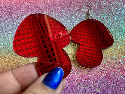 Disco Mushroom Earrings: Mirrored Laser Cut Acrylic Mushrooms, Shroom, Amanita, Retro, Party, Celebrate, Mycology, Gifts for Her/Him/Them