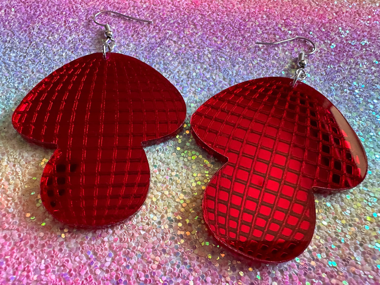 Disco Mushroom Earrings: Mirrored Laser Cut Acrylic Mushrooms, Shroom, Amanita, Retro, Party, Celebrate, Mycology, Gifts for Her/Him/Them