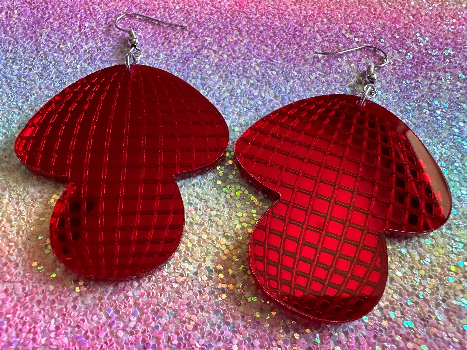 Disco Mushroom Earrings: Mirrored Laser Cut Acrylic Mushrooms, Shroom, Amanita, Retro, Party, Celebrate, Mycology, Gifts for Her/Him/Them