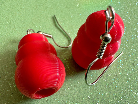 Dog Toy Earrings: Dogs, Doggo, Dog Lover, Novelty, Miniature Pet Toy, 3D Printed Kong, Red Kong Toy Earrings, Best Gifts for Her/Him/Them