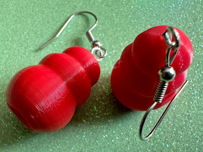 Dog Toy Earrings: Dogs, Doggo, Dog Lover, Novelty, Miniature Pet Toy, 3D Printed Kong, Red Kong Toy Earrings, Best Gifts for Her/Him/Them