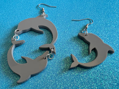 Dolphin Earrings: Laser Cut Acrylic Dolphins, Simple Outline, Silhouette, Ocean Animal, Aquarium, Sea Creatures, Best Gifts for Her/Him/Them