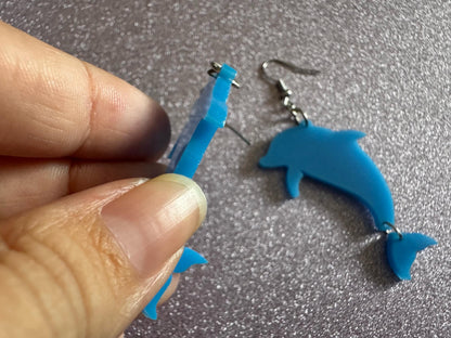 Dolphin Earrings: Laser Cut Acrylic Dolphins, Simple Outline, Silhouette, Ocean Animal, Aquarium, Sea Creatures, Best Gifts for Her/Him/Them
