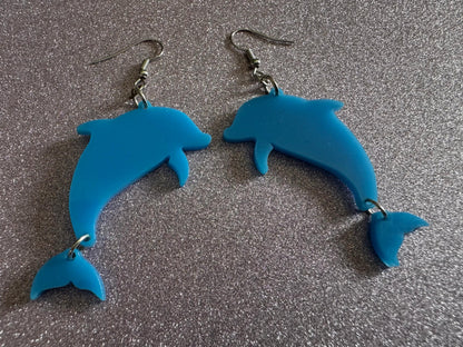 Dolphin Earrings: Laser Cut Acrylic Dolphins, Simple Outline, Silhouette, Ocean Animal, Aquarium, Sea Creatures, Best Gifts for Her/Him/Them