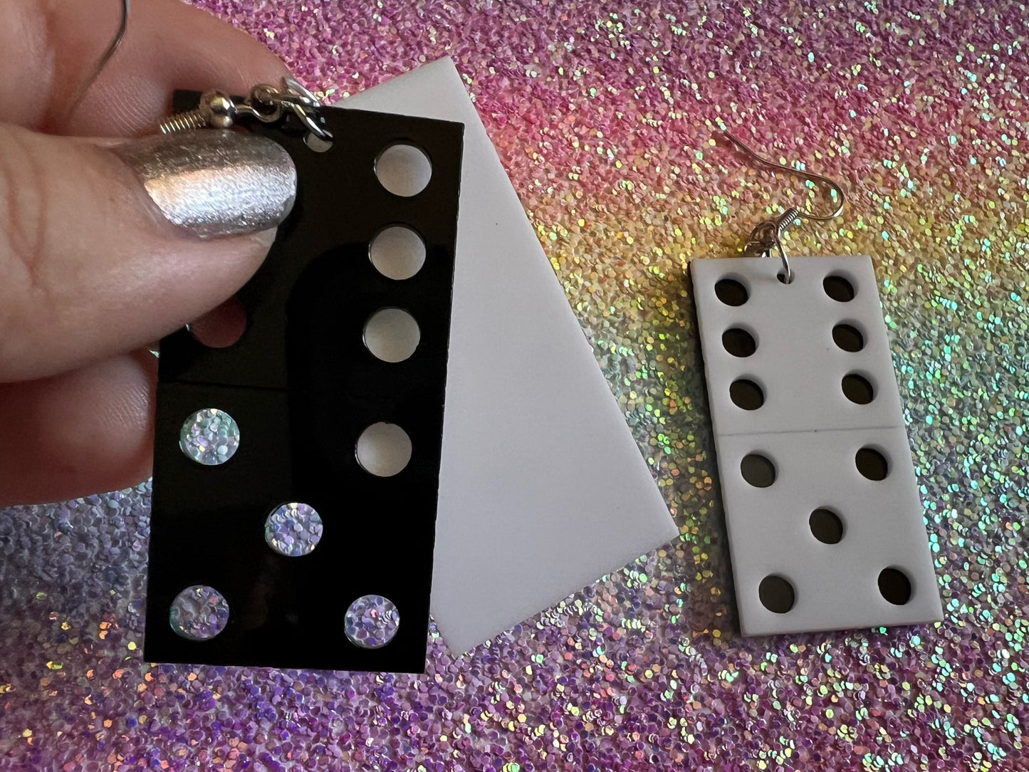 Domino Earrings: Laser Cut Acrylic Dominoes, Board Games, Play Dominoes, Gifts for Her/Him/Them