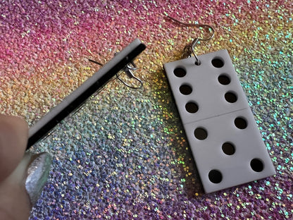Domino Earrings: Laser Cut Acrylic Dominoes, Board Games, Play Dominoes, Gifts for Her/Him/Them