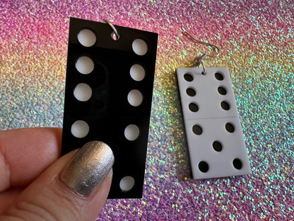 Domino Earrings: Laser Cut Acrylic Dominoes, Board Games, Play Dominoes, Gifts for Her/Him/Them