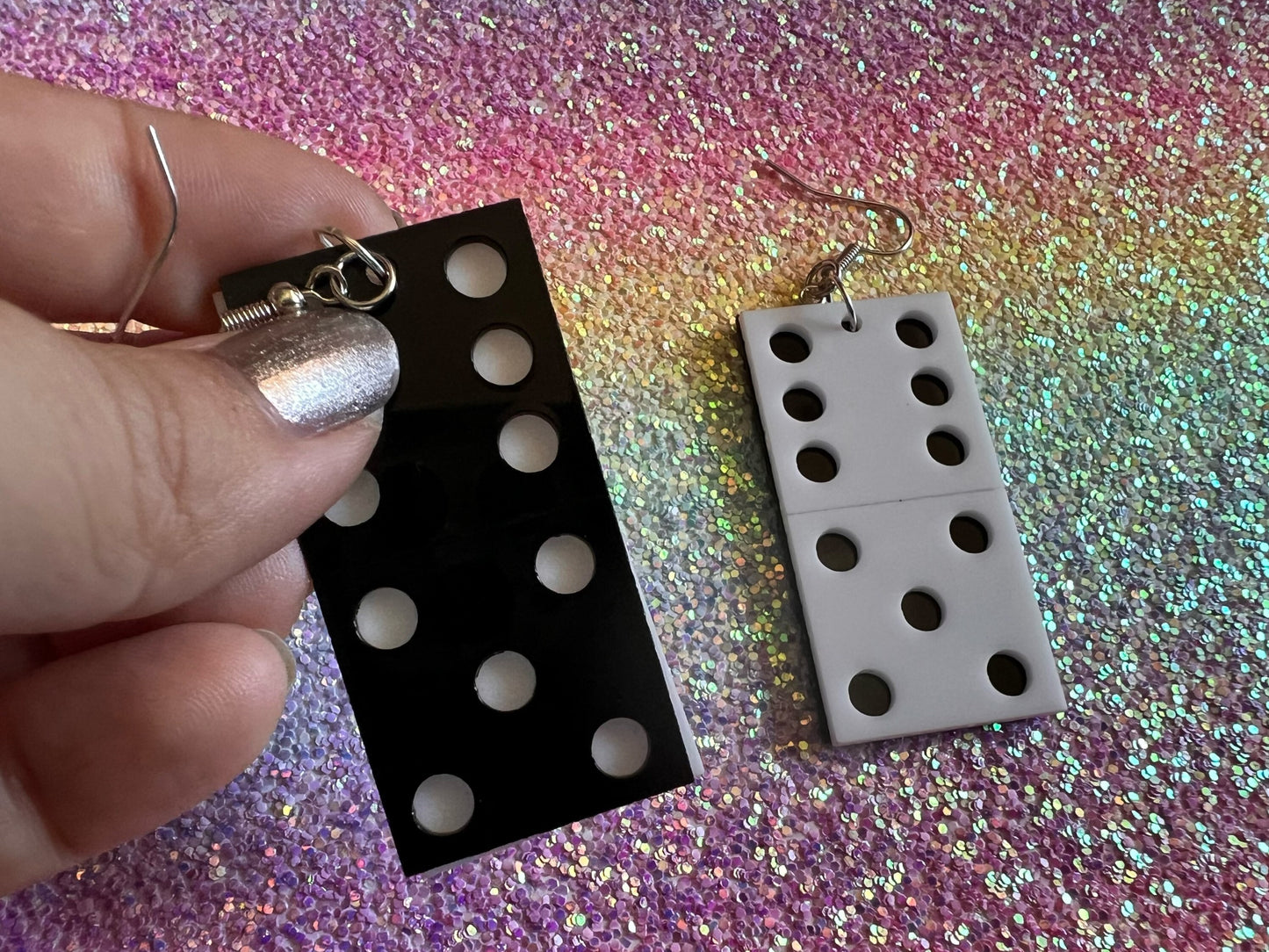 Domino Earrings: Laser Cut Acrylic Dominoes, Board Games, Play Dominoes, Gifts for Her/Him/Them