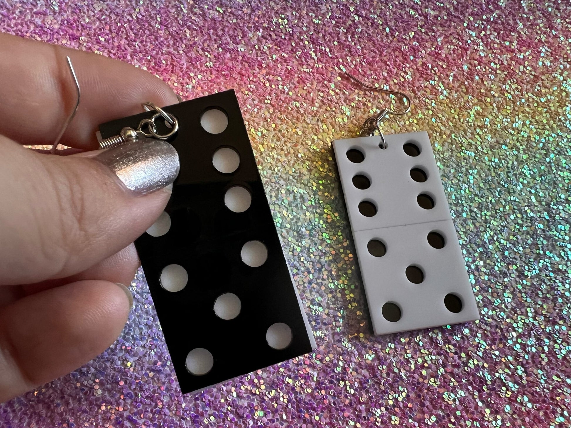 Domino Earrings: Laser Cut Acrylic Dominoes, Board Games, Play Dominoes, Gifts for Her/Him/Them