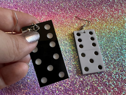 Domino Earrings: Laser Cut Acrylic Dominoes, Board Games, Play Dominoes, Gifts for Her/Him/Them