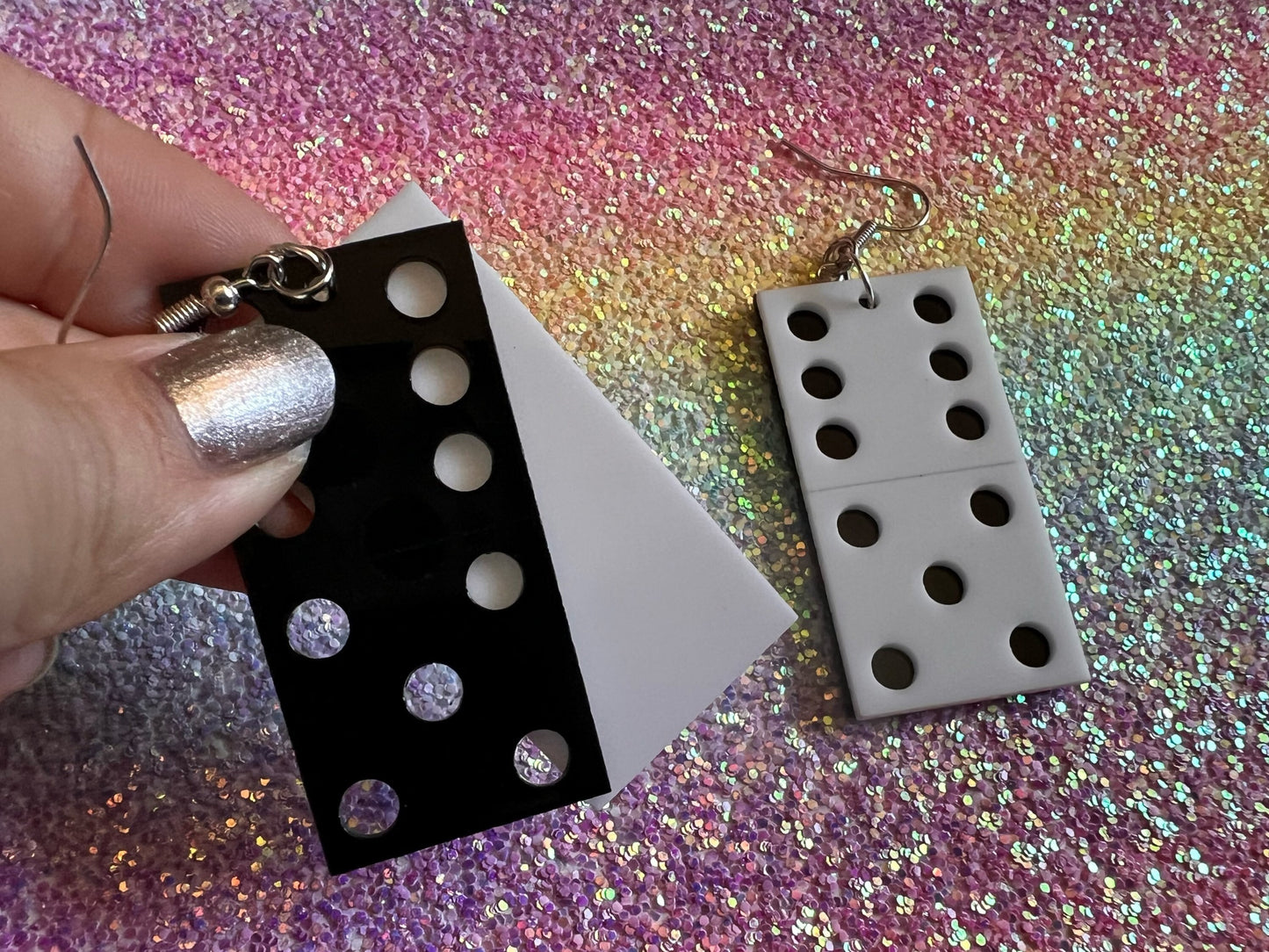 Domino Earrings: Laser Cut Acrylic Dominoes, Board Games, Play Dominoes, Gifts for Her/Him/Them