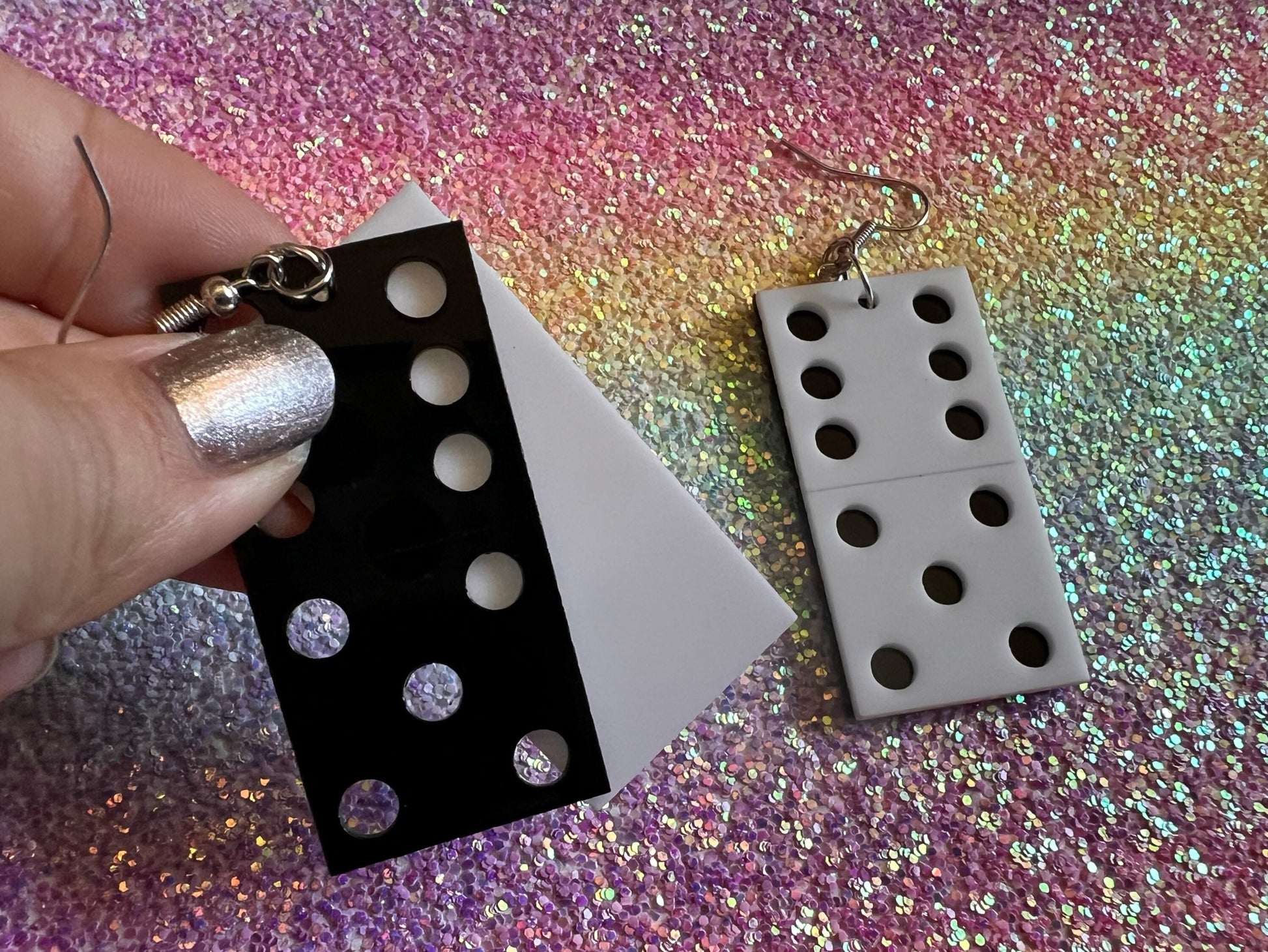 Domino Earrings: Laser Cut Acrylic Dominoes, Board Games, Play Dominoes, Gifts for Her/Him/Them