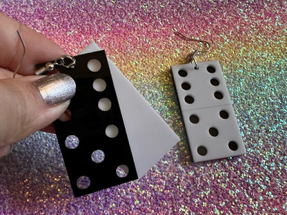 Domino Earrings: Laser Cut Acrylic Dominoes, Board Games, Play Dominoes, Gifts for Her/Him/Them