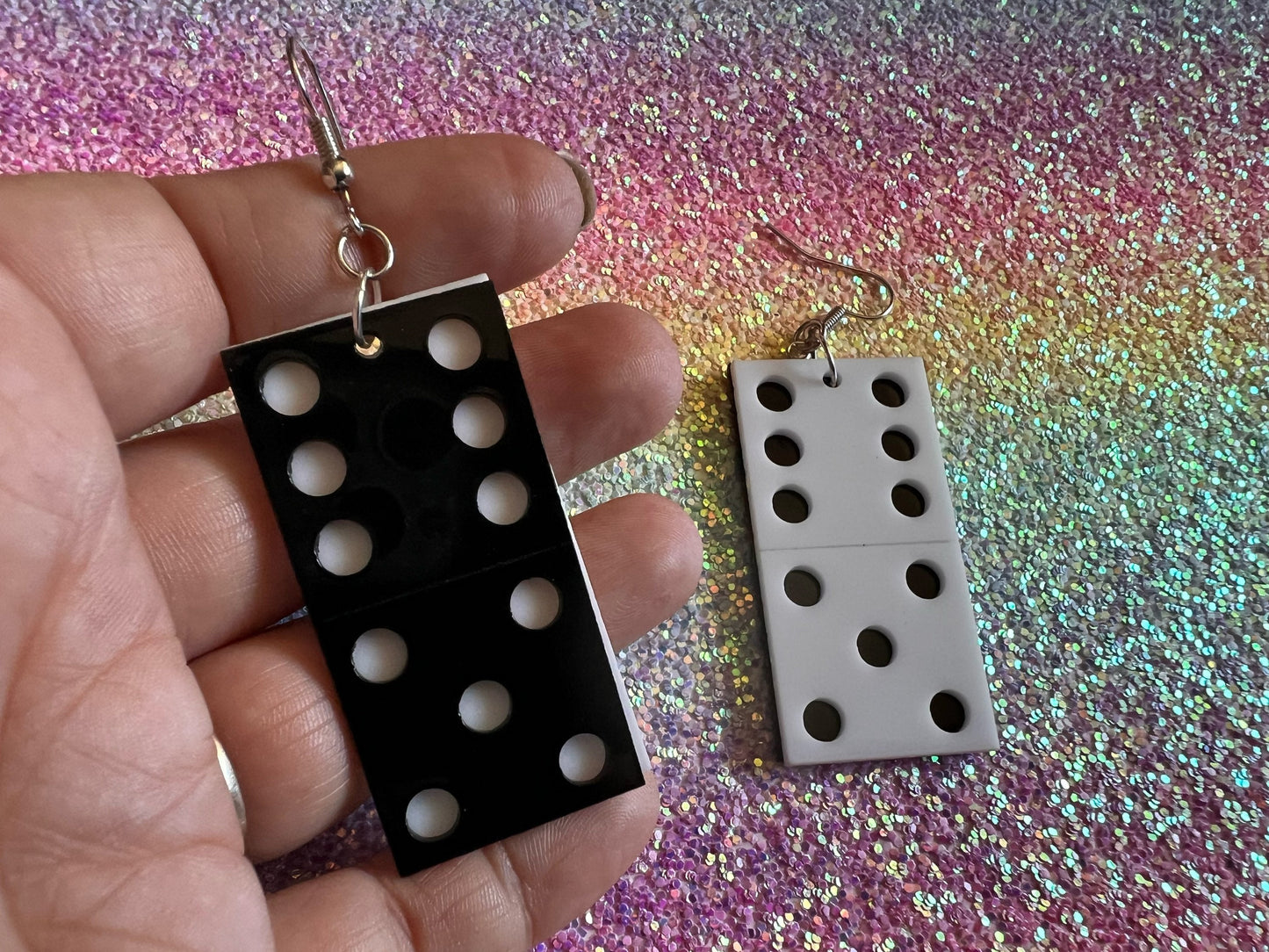 Domino Earrings: Laser Cut Acrylic Dominoes, Board Games, Play Dominoes, Gifts for Her/Him/Them