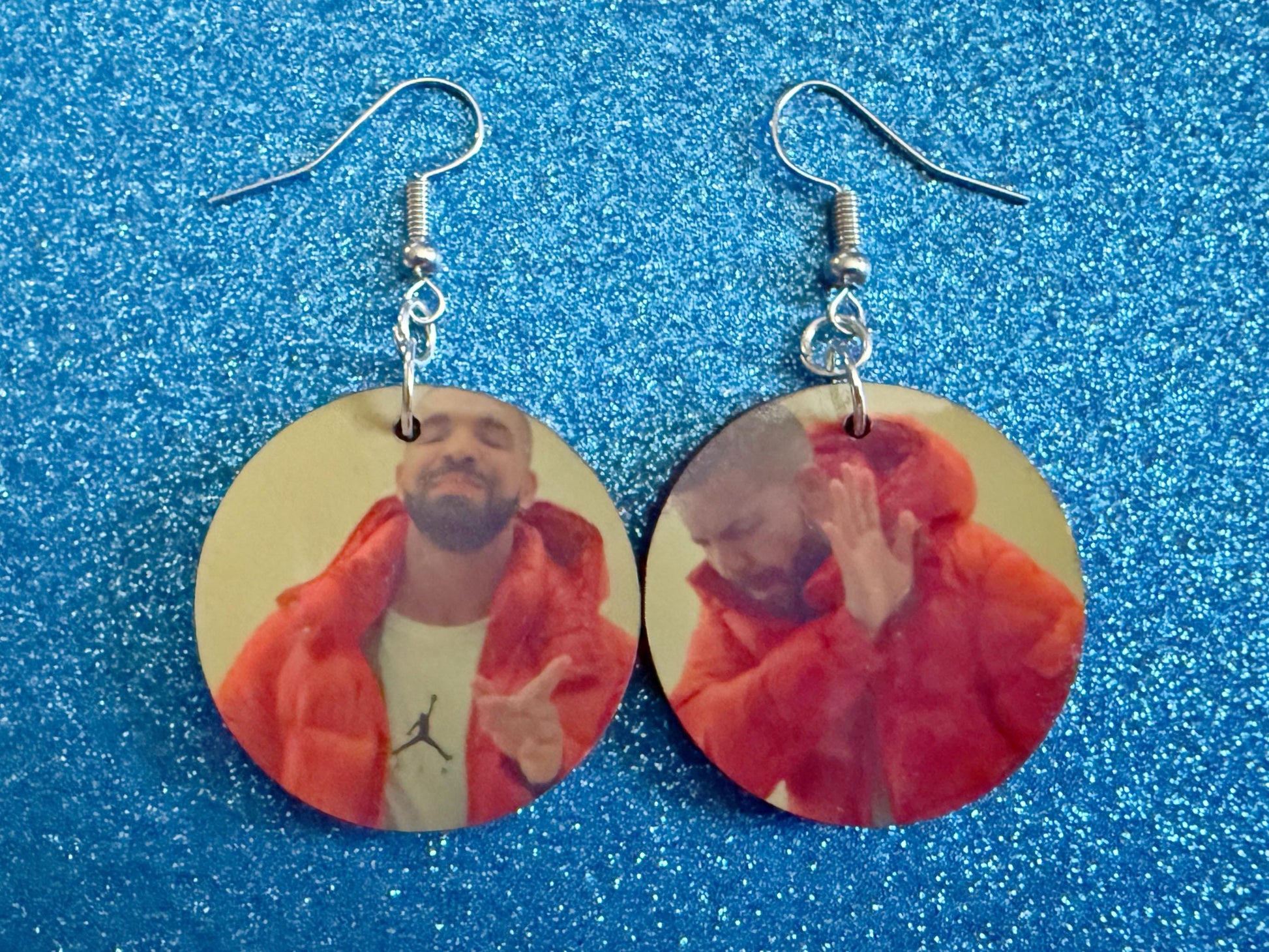 Drake Posting Meme Earrings: Wooden Sublimated Meme Earrings, Novelty, Pop Culture, Drake Hotline Bling Meme, Best Gifts for Her/Him/Them