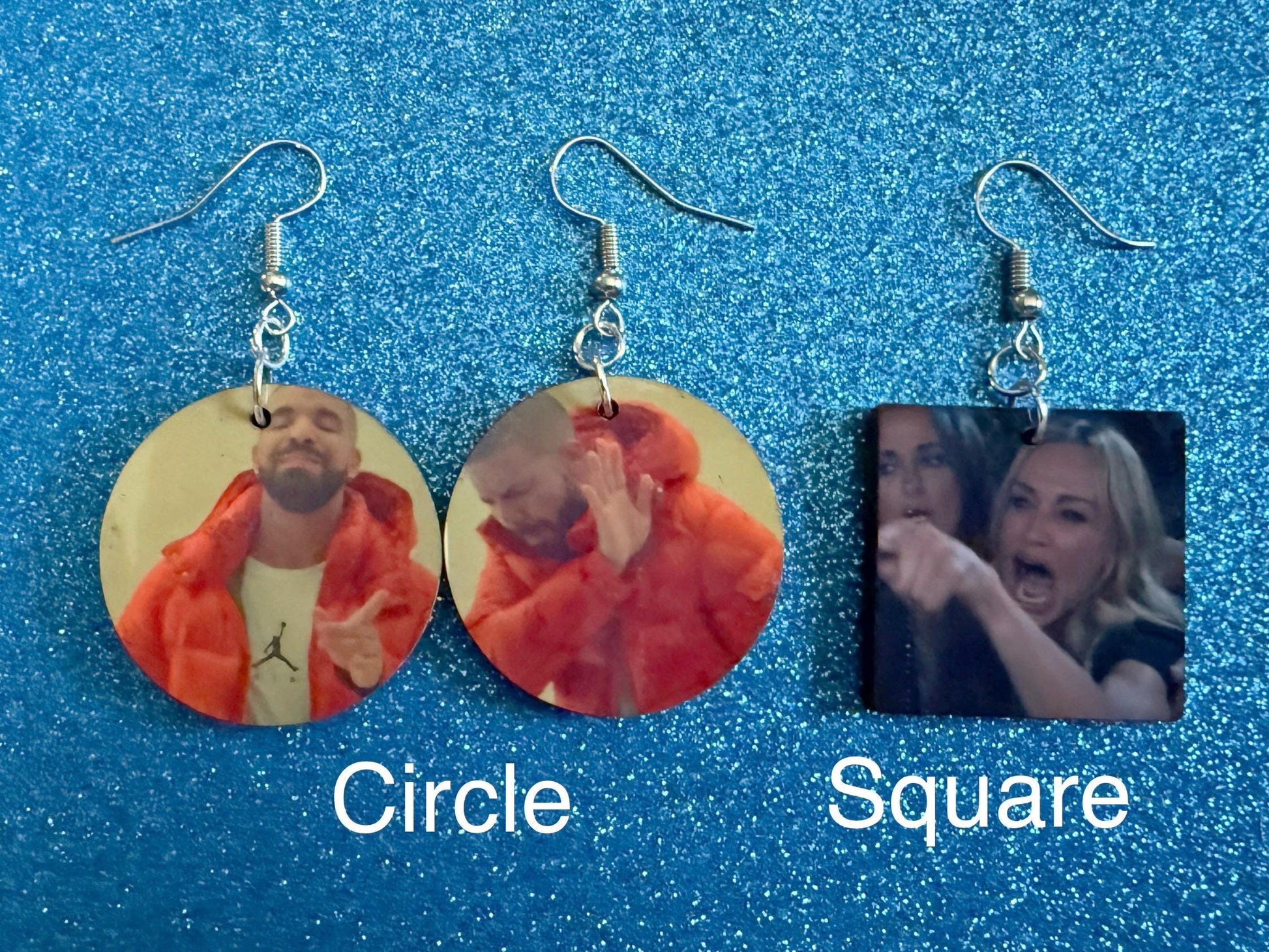 Drake Posting Meme Earrings: Wooden Sublimated Meme Earrings, Novelty, Pop Culture, Drake Hotline Bling Meme, Best Gifts for Her/Him/Them