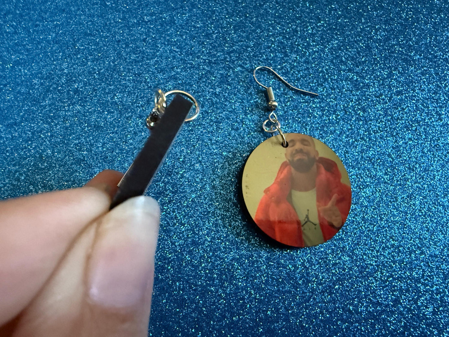 Drake Posting Meme Earrings: Wooden Sublimated Meme Earrings, Novelty, Pop Culture, Drake Hotline Bling Meme, Best Gifts for Her/Him/Them