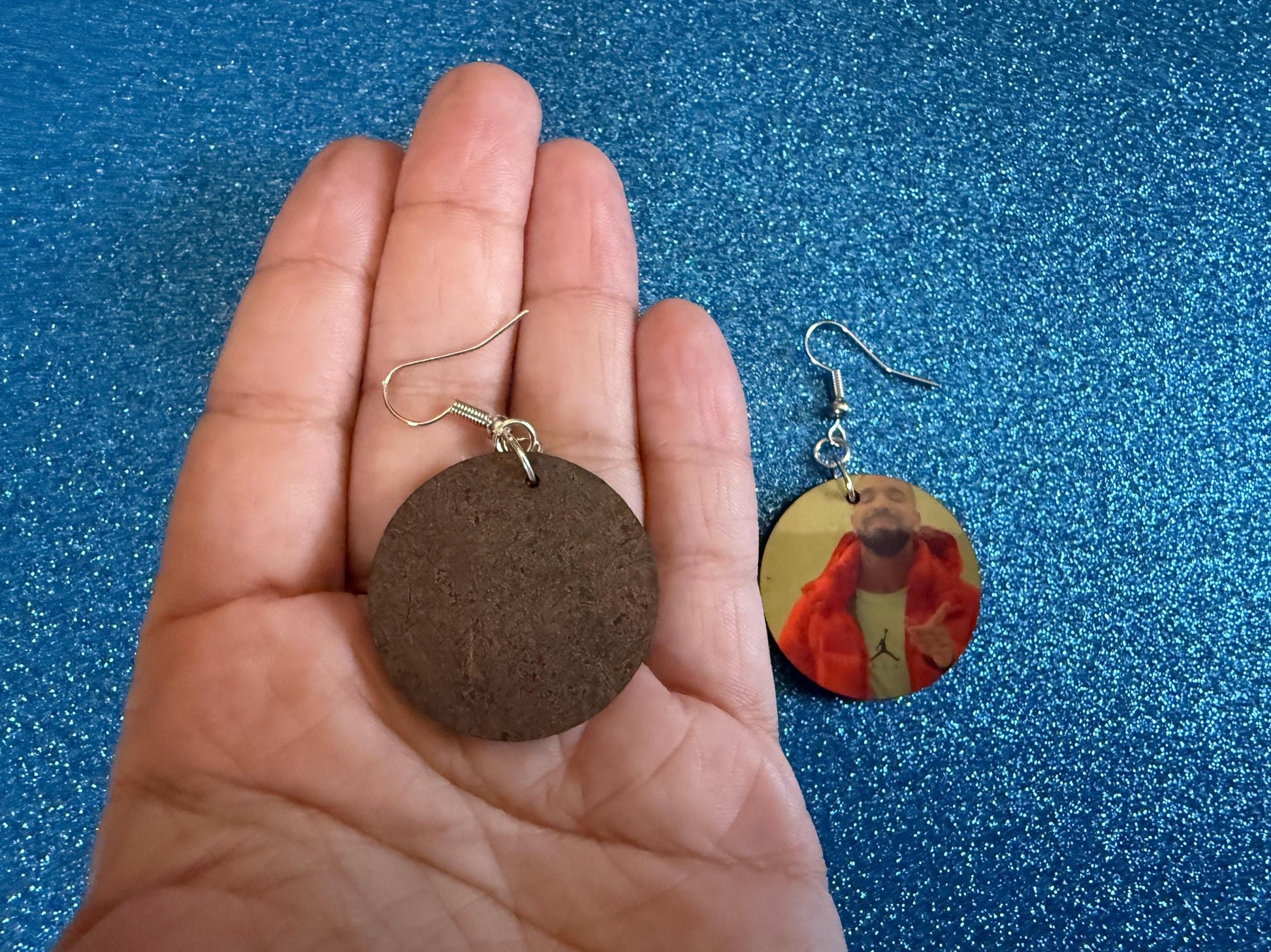 Drake Posting Meme Earrings: Wooden Sublimated Meme Earrings, Novelty, Pop Culture, Drake Hotline Bling Meme, Best Gifts for Her/Him/Them