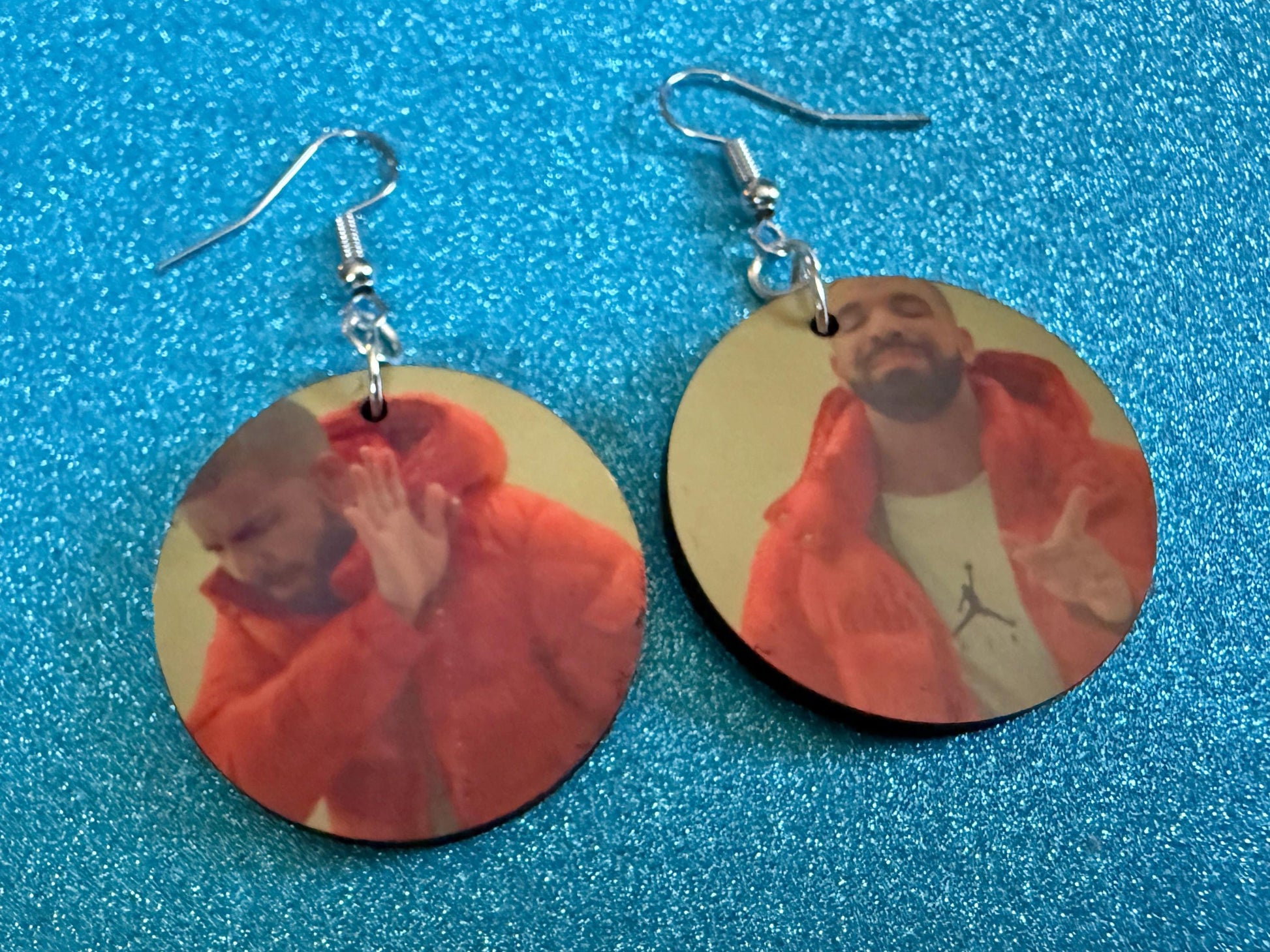 Drake Posting Meme Earrings: Wooden Sublimated Meme Earrings, Novelty, Pop Culture, Drake Hotline Bling Meme, Best Gifts for Her/Him/Them