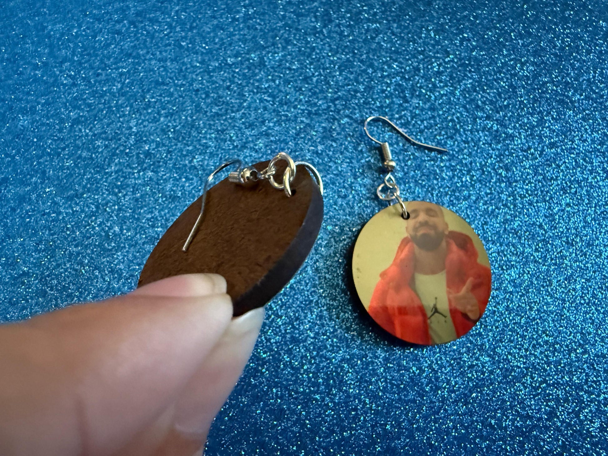 Drake Posting Meme Earrings: Wooden Sublimated Meme Earrings, Novelty, Pop Culture, Drake Hotline Bling Meme, Best Gifts for Her/Him/Them