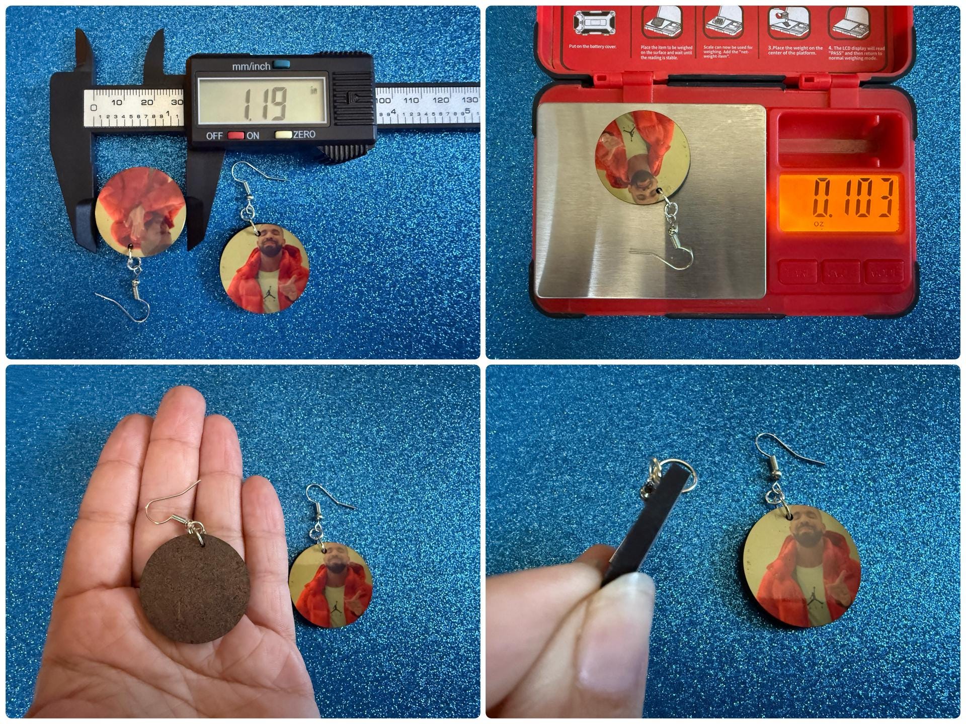 Drake Posting Meme Earrings: Wooden Sublimated Meme Earrings, Novelty, Pop Culture, Drake Hotline Bling Meme, Best Gifts for Her/Him/Them