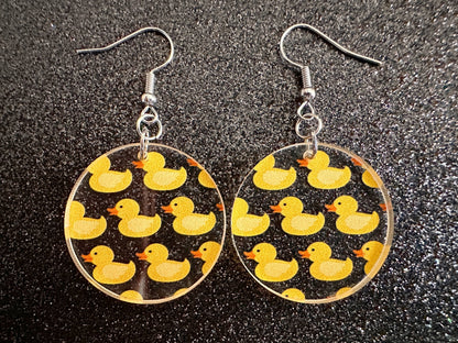 Ducky Earrings: Laser Cut Acrylic Ducks, Duckies, "Rubber" Duck Earrings, Bath Time, Ducks, Duckies, Animals, Bird, Gift for Her/Him/Them