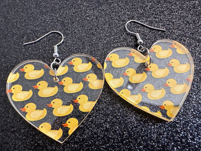 Ducky Earrings: Laser Cut Acrylic Ducks, Duckies, "Rubber" Duck Earrings, Bath Time, Ducks, Duckies, Animals, Bird, Gift for Her/Him/Them