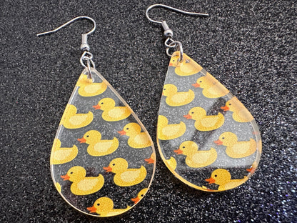 Ducky Earrings: Laser Cut Acrylic Ducks, Duckies, "Rubber" Duck Earrings, Bath Time, Ducks, Duckies, Animals, Bird, Gift for Her/Him/Them