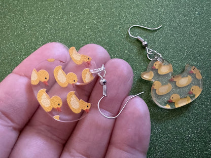 Ducky Earrings: Laser Cut Acrylic Ducks, Duckies, "Rubber" Duck Earrings, Bath Time, Ducks, Duckies, Animals, Bird, Gift for Her/Him/Them