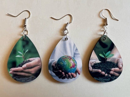Earth Day Earrings: Planet, Green, Protect Mother Earth, Sublimated, Best Gifts for Her/Him/Them