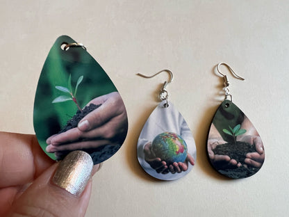 Earth Day Earrings: Planet, Green, Protect Mother Earth, Sublimated, Best Gifts for Her/Him/Them