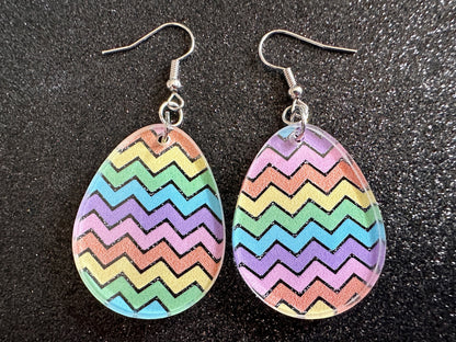 Easter Earrings: Laser Cut Acrylic Earrings, Easter Egg, Easter Bunny, Zig Zags, Easter Colors, Rainbow, Pride, Best Gifts for Her/Him/Them