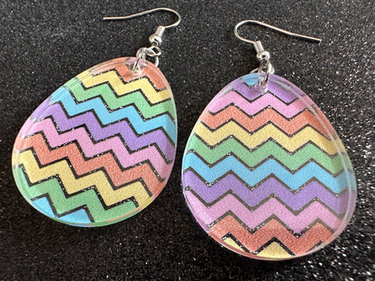 Easter Earrings: Laser Cut Acrylic Earrings, Easter Egg, Easter Bunny, Zig Zags, Easter Colors, Rainbow, Pride, Best Gifts for Her/Him/Them