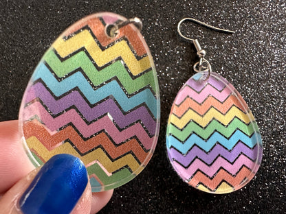 Easter Earrings: Laser Cut Acrylic Earrings, Easter Egg, Easter Bunny, Zig Zags, Easter Colors, Rainbow, Pride, Best Gifts for Her/Him/Them