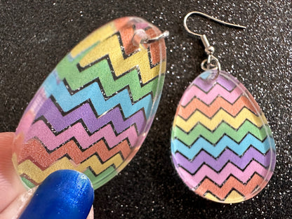 Easter Earrings: Laser Cut Acrylic Earrings, Easter Egg, Easter Bunny, Zig Zags, Easter Colors, Rainbow, Pride, Best Gifts for Her/Him/Them