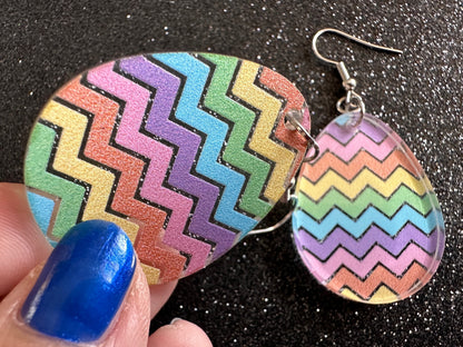 Easter Earrings: Laser Cut Acrylic Earrings, Easter Egg, Easter Bunny, Zig Zags, Easter Colors, Rainbow, Pride, Best Gifts for Her/Him/Them