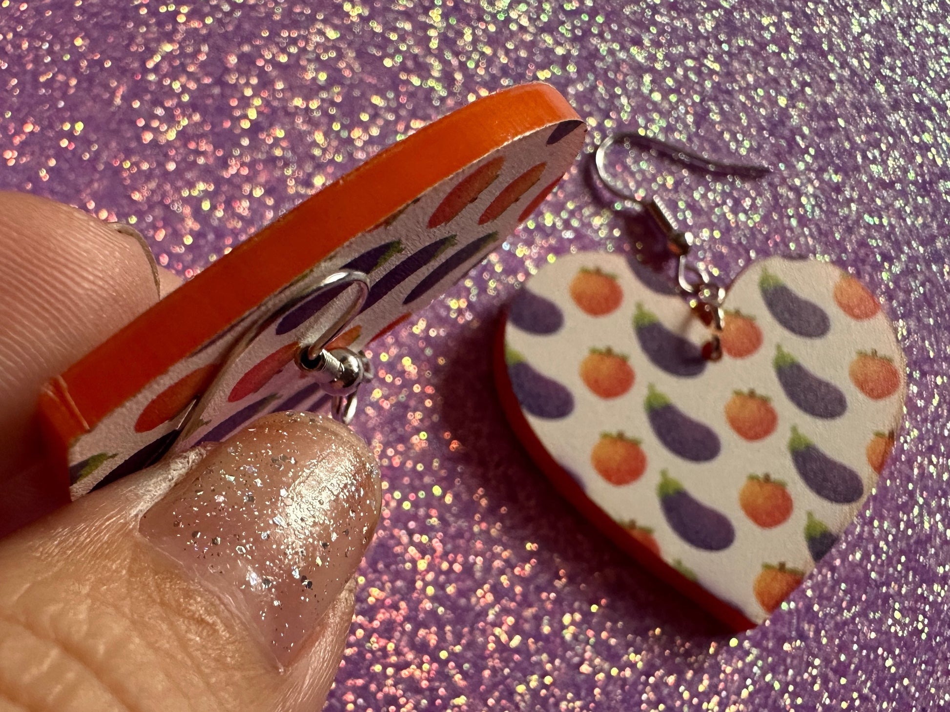 Eggplant & Peach Emoticon Earrings: Laser Cut Acrylic Emoji Earrings, Hearts, Food, Naughty, Silly, Novelty, Best Gifts for Her/Him/Them