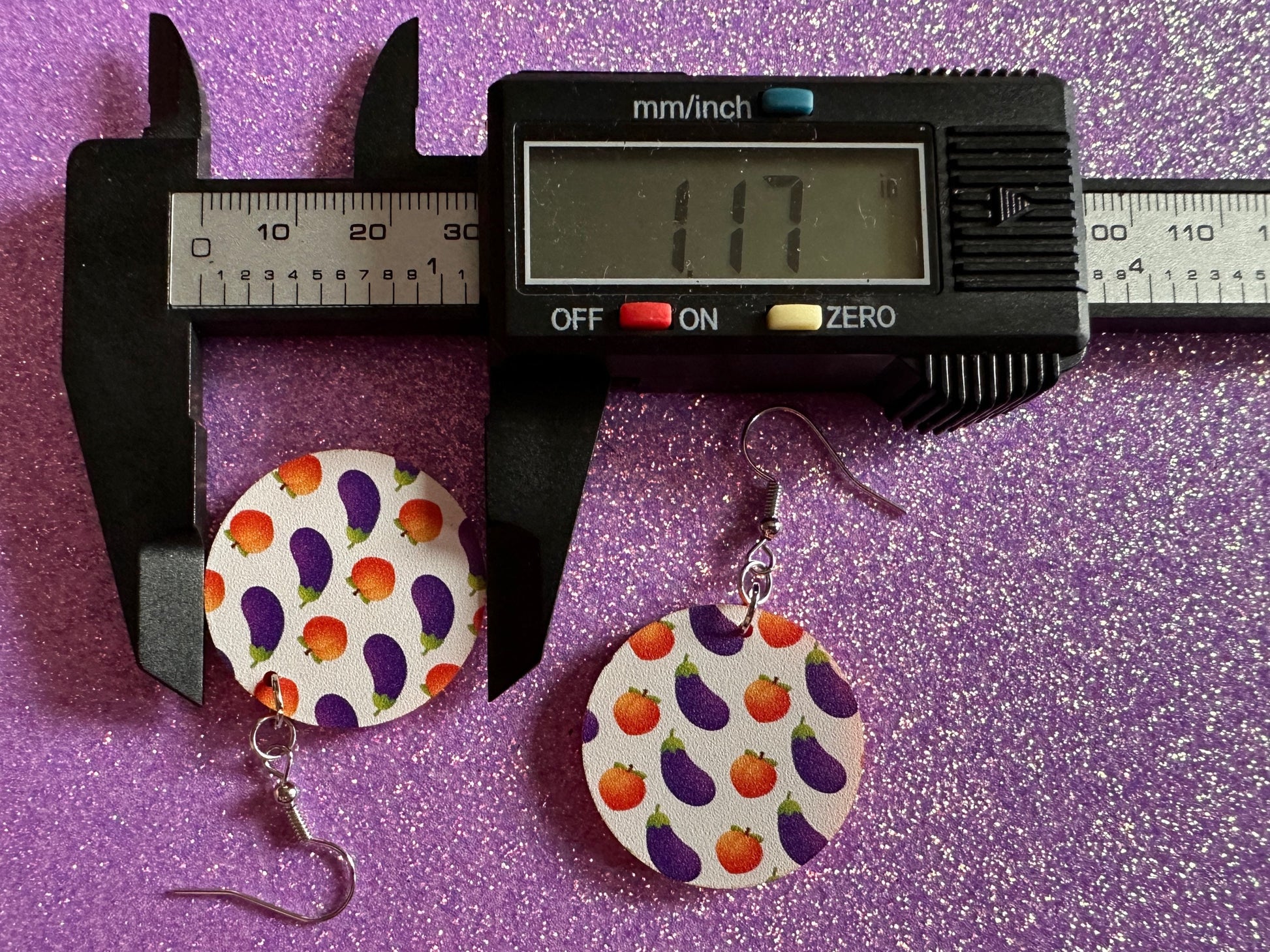 Eggplant & Peach Emoticon Earrings: Laser Cut Acrylic Emoji Earrings, Vegetable, Food, Naughty, Silly, Novelty, Best Gifts for Her/Him/Them