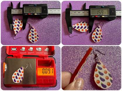 Eggplant & Peach Emoticon Earrings: Laser Cut Acrylic Emoji Earrings, Vegetable, Food, Naughty, Silly, Novelty, Best Gifts for Her/Him/Them