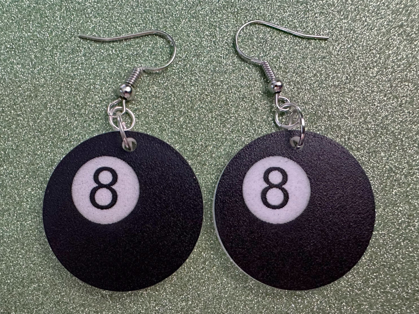 Eight Ball Earrings: Laser Cut Acrylic 8 Balls, Eight Ball Pool Balls, Billiard, Pool Rack, Sports, Hobby, Pub, Best Gifts for Her/Him/Them