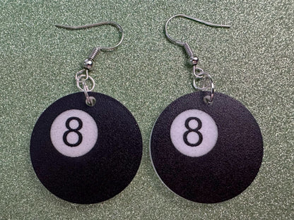 Eight Ball Earrings: Laser Cut Acrylic 8 Balls, Eight Ball Pool Balls, Billiard, Pool Rack, Sports, Hobby, Pub, Best Gifts for Her/Him/Them