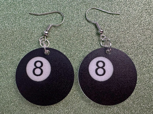 Eight Ball Earrings: Laser Cut Acrylic 8 Balls, Eight Ball Pool Balls, Billiard, Pool Rack, Sports, Hobby, Pub, Best Gifts for Her/Him/Them