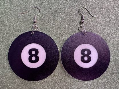 Eight Ball Earrings: Laser Cut Acrylic 8 Balls, Eight Ball Pool Balls, Billiard, Pool Rack, Sports, Hobby, Pub, Best Gifts for Her/Him/Them