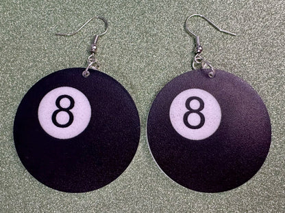 Eight Ball Earrings: Laser Cut Acrylic 8 Balls, Eight Ball Pool Balls, Billiard, Pool Rack, Sports, Hobby, Pub, Best Gifts for Her/Him/Them