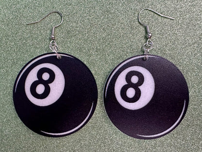 Eight Ball Earrings: Laser Cut Acrylic 8 Balls, Eight Ball Pool Balls, Billiard, Pool Rack, Sports, Hobby, Pub, Best Gifts for Her/Him/Them