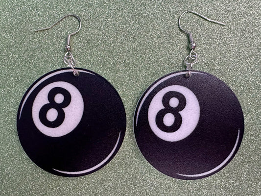 Eight Ball Earrings: Laser Cut Acrylic 8 Balls, Eight Ball Pool Balls, Billiard, Pool Rack, Sports, Hobby, Pub, Best Gifts for Her/Him/Them