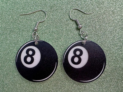 Eight Ball Earrings: Laser Cut Acrylic 8 Balls, Eight Ball Pool Balls, Billiard, Pool Rack, Sports, Hobby, Pub, Best Gifts for Her/Him/Them