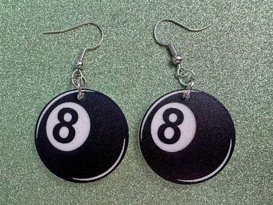 Eight Ball Earrings: Laser Cut Acrylic 8 Balls, Eight Ball Pool Balls, Billiard, Pool Rack, Sports, Hobby, Pub, Best Gifts for Her/Him/Them