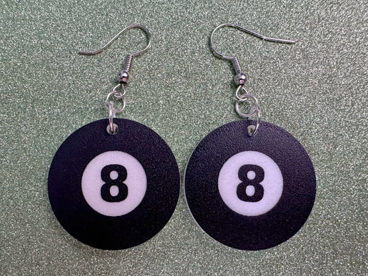 Eight Ball Earrings: Laser Cut Acrylic 8 Balls, Eight Ball Pool Balls, Billiard, Pool Rack, Sports, Hobby, Pub, Best Gifts for Her/Him/Them